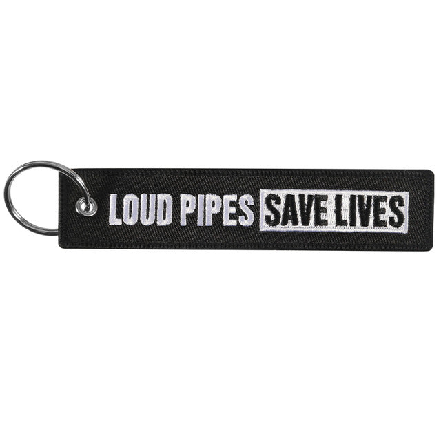 Loud Pipes Save Lives Black&White Keytag