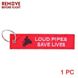 Loud Pipes Save Lives Red Keytag