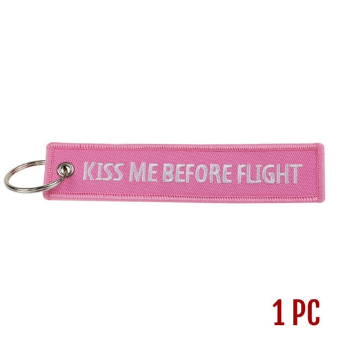 Kiss Me Before Flight Pink Keytag